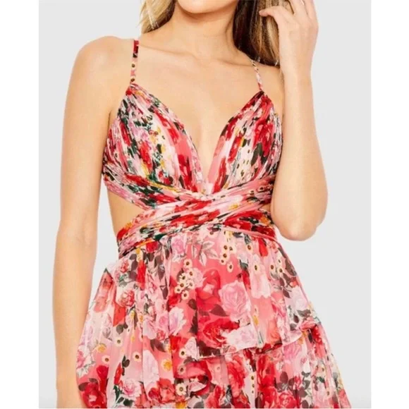 MAC DUGGAL Dress Size 8 Evening Gown Pink Floral Fit Flare Open Back NEW - Picture 8 of 9